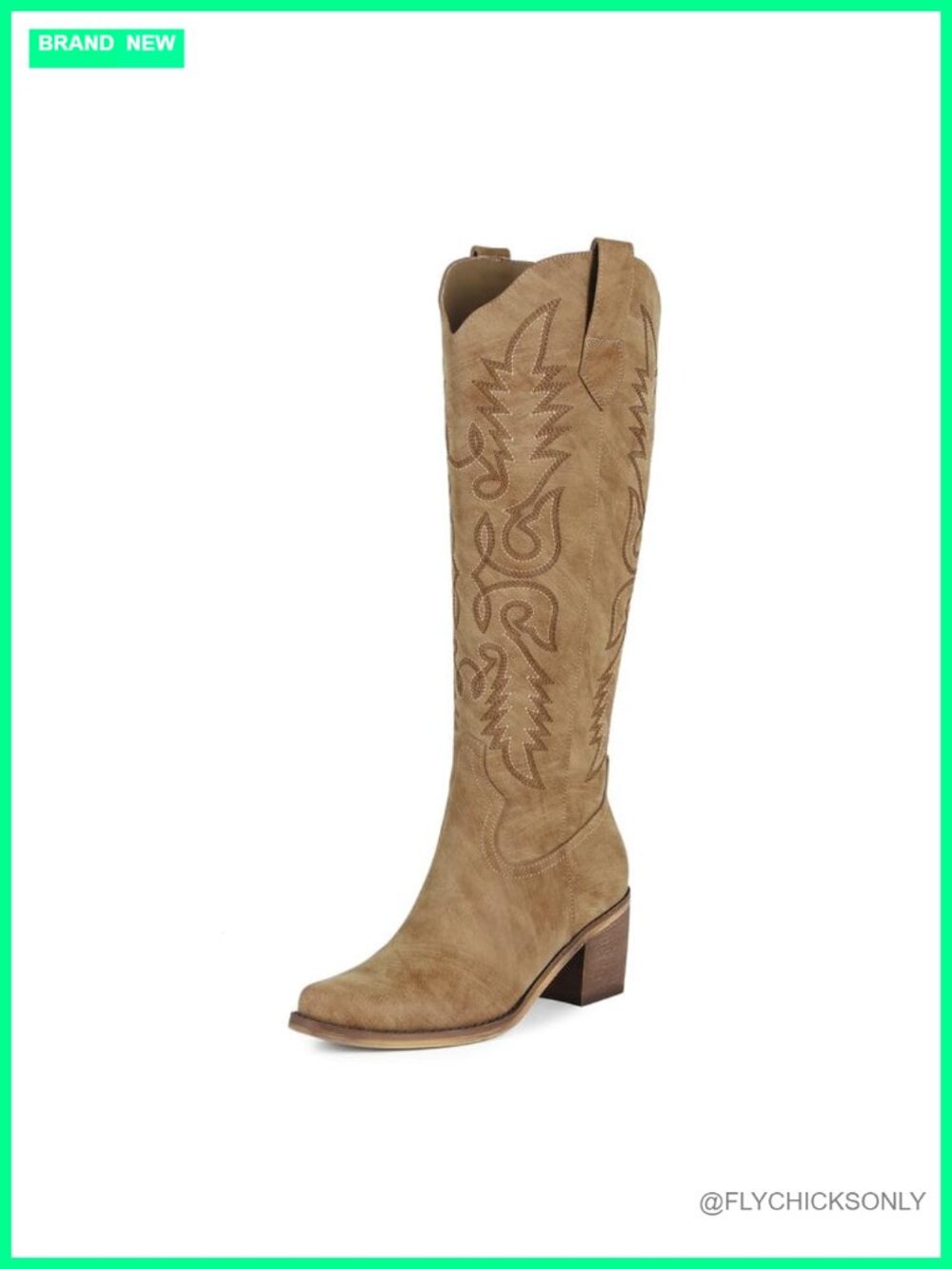 ZJA Cowgirl Knee High Boots Faux Leather Pointed Toe Western Embroidery